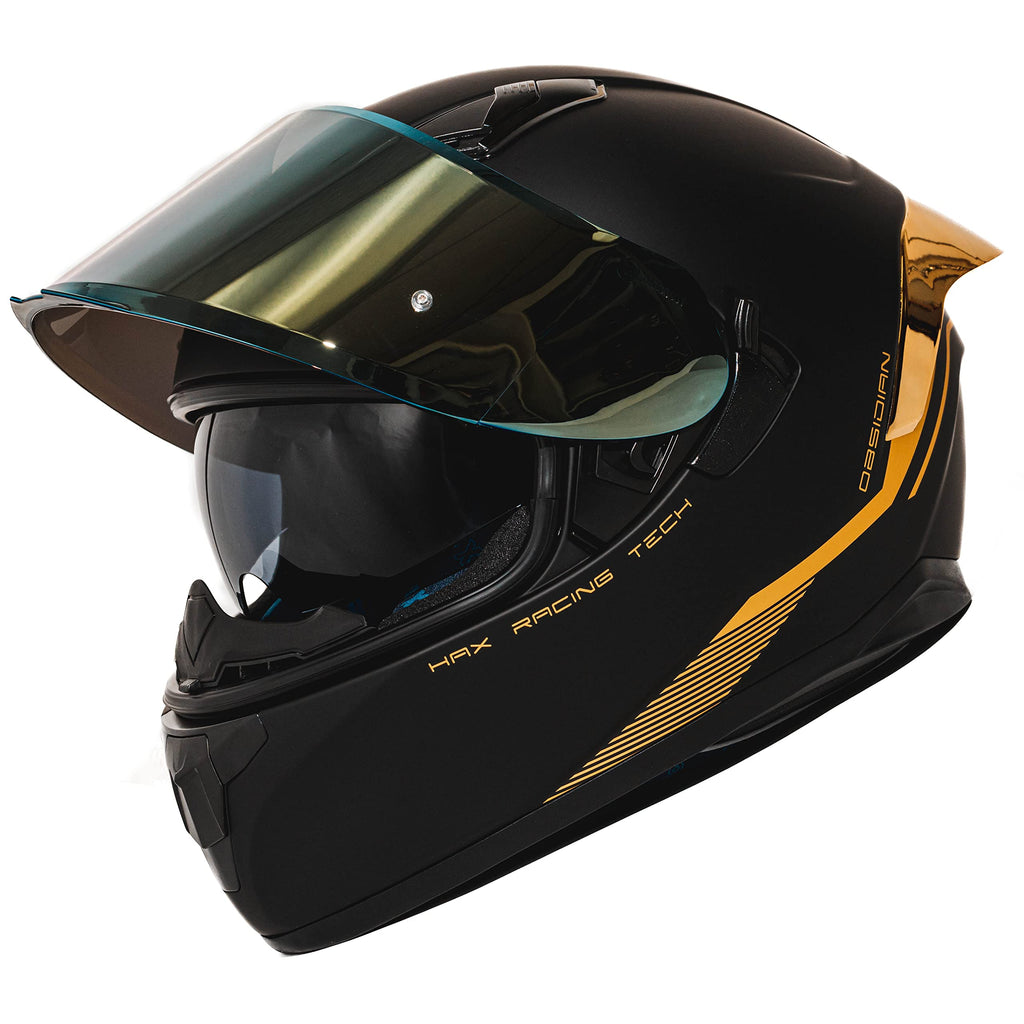 Full Face Dual Visor Adult Motorcycle Helmet Matte Black Gold C978