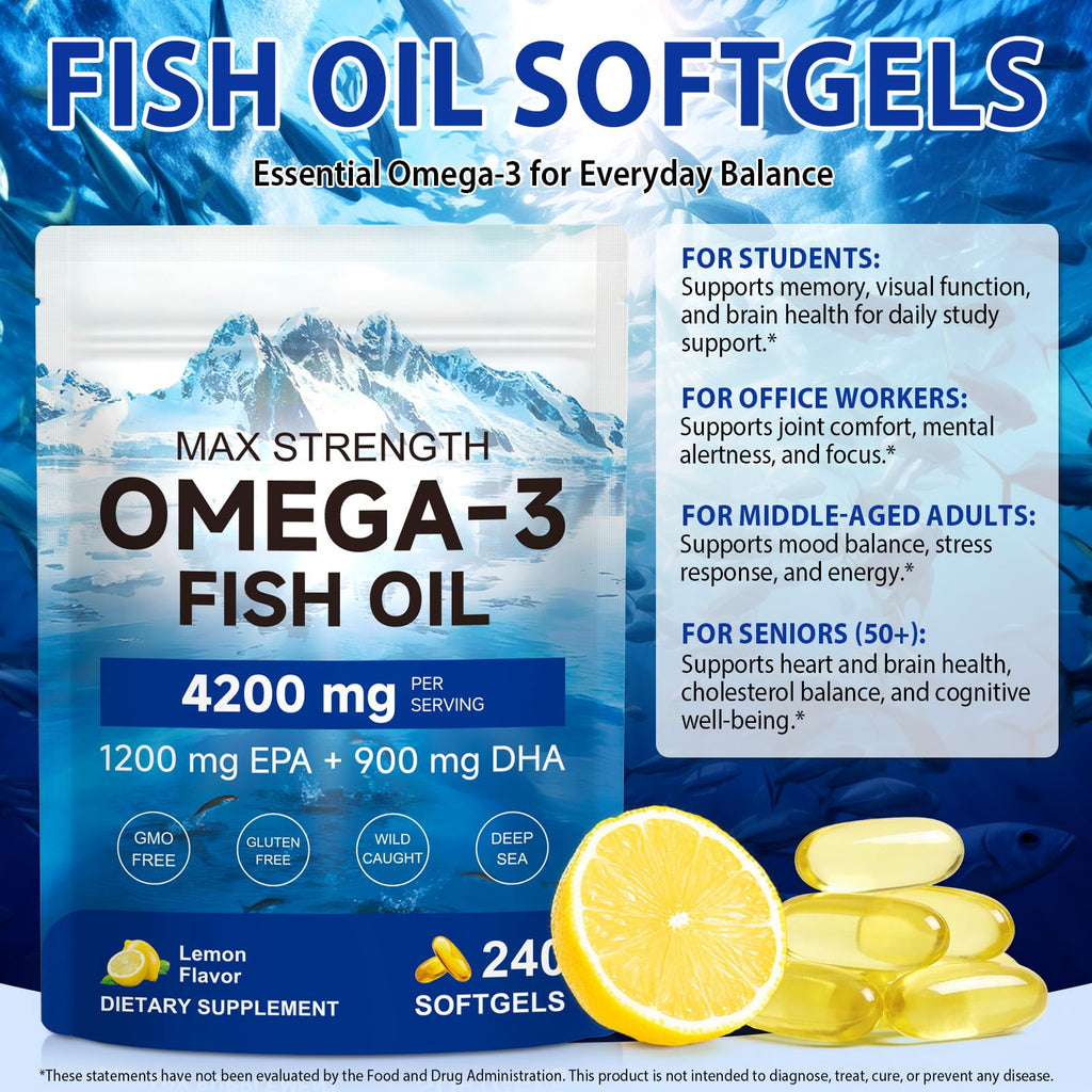 Omega 3 Fish Oil 4200mg 240 Softgels Lemon Flavor N142860