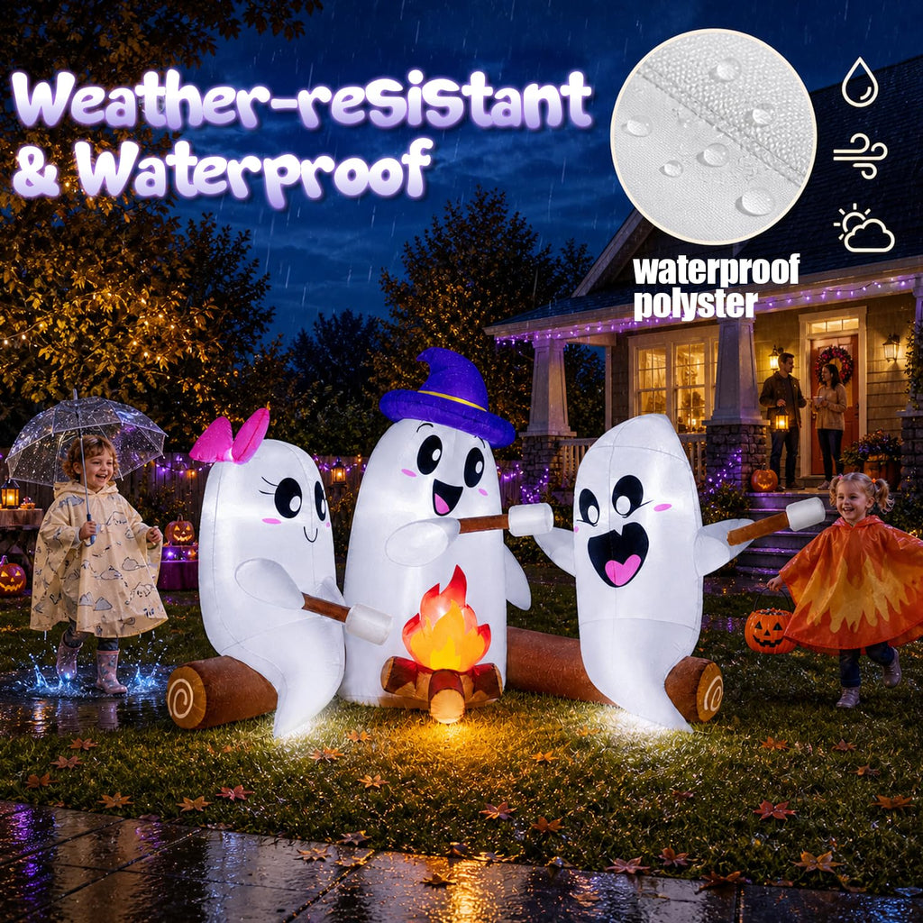 6FT Halloween Inflatables Outdoor Campfire Ghosts with Built-in LEDs R870247