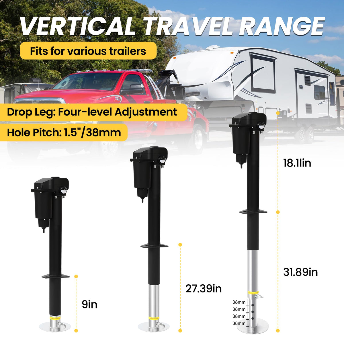 12V 3500lb Electric Tongue Jack with Drop Foot & LED Light P220