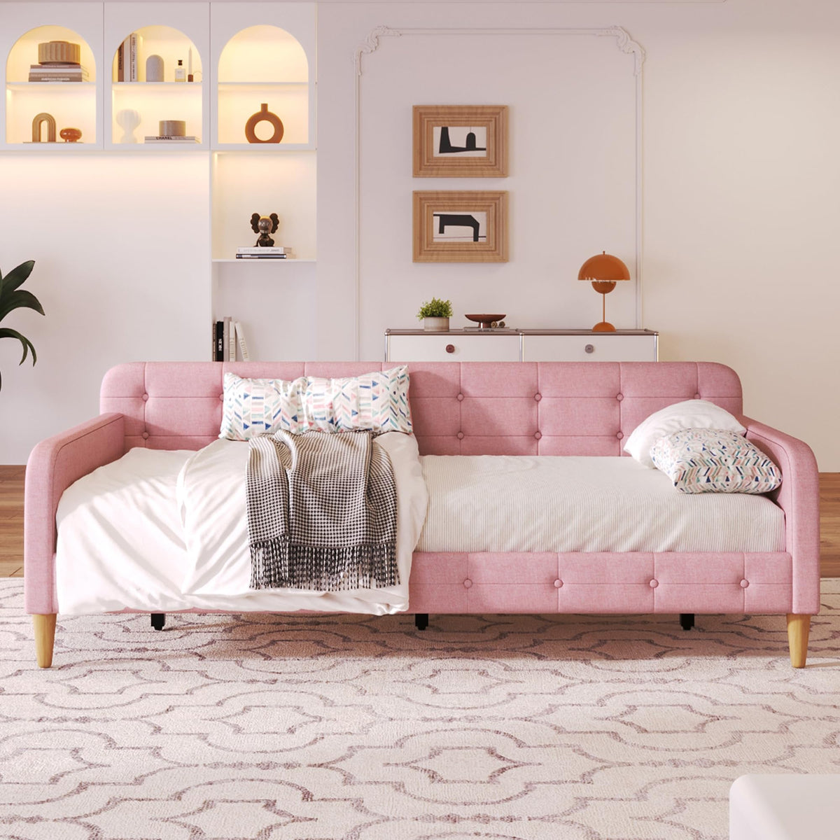 Twin Linen Upholstered Daybed Sofa Bed with Button Tufted Design M944