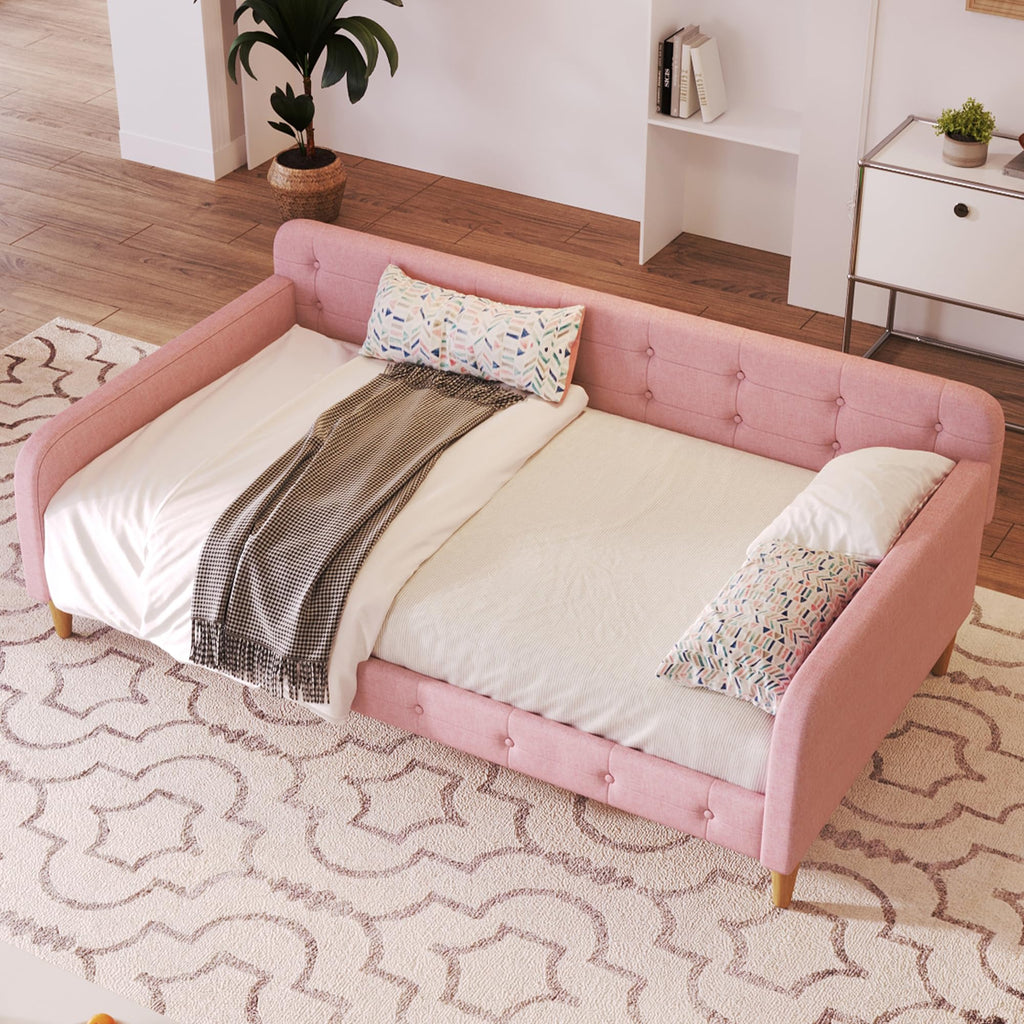 Twin Linen Upholstered Daybed Sofa Bed with Button Tufted Design M944