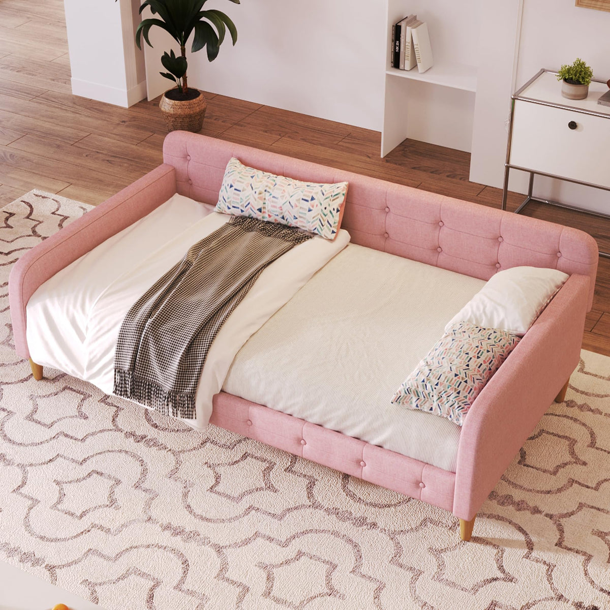 Twin Linen Upholstered Daybed Sofa Bed with Button Tufted Design M944