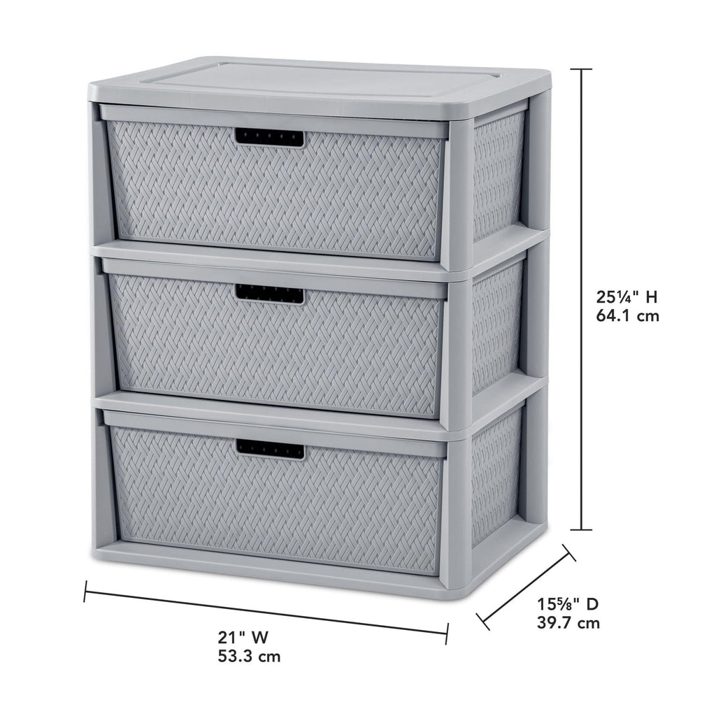 3 Drawer Plastic Storage Tower with Removable Bins, Gray, 2 Pack X164