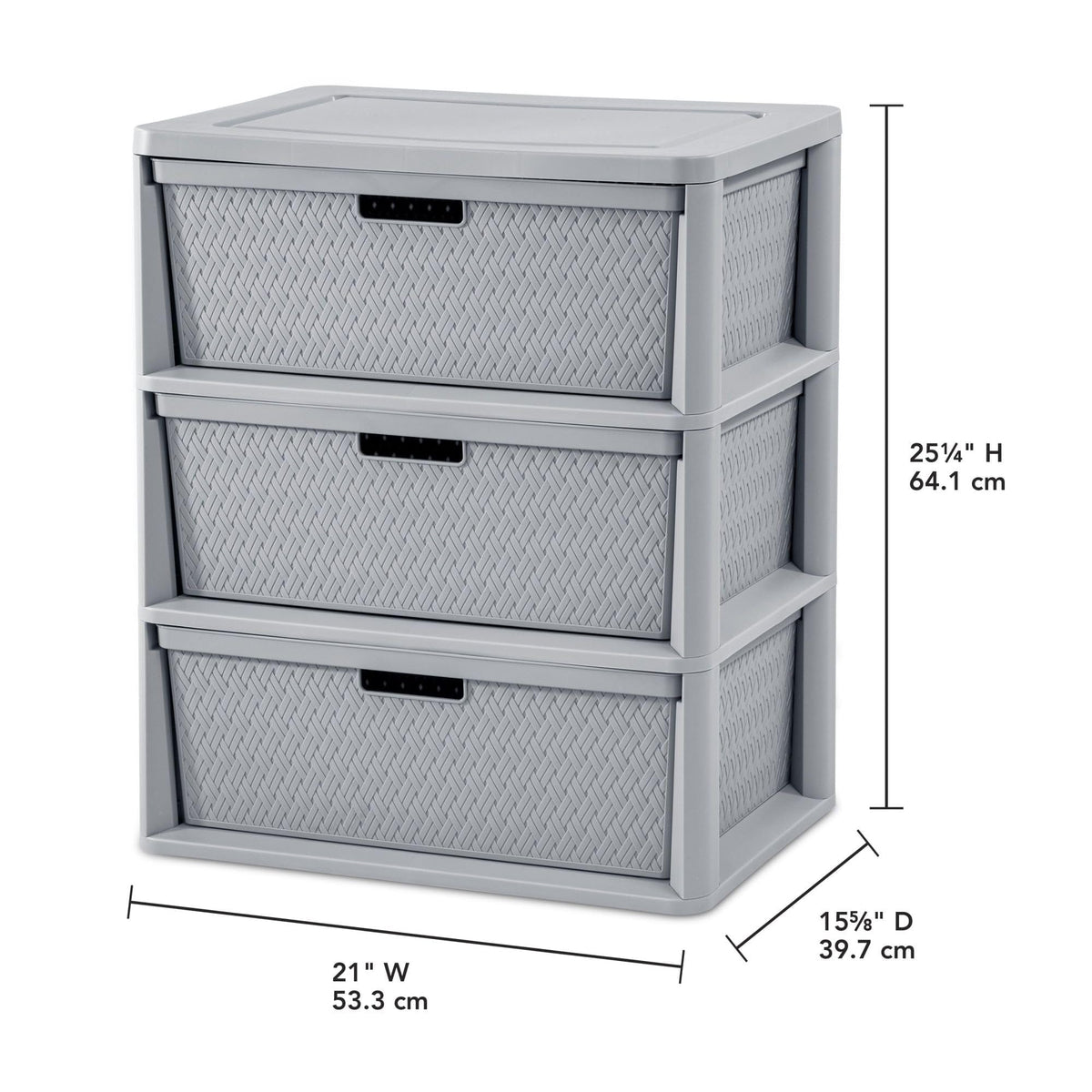 3 Drawer Plastic Storage Tower with Removable Bins, Gray, 2 Pack X164