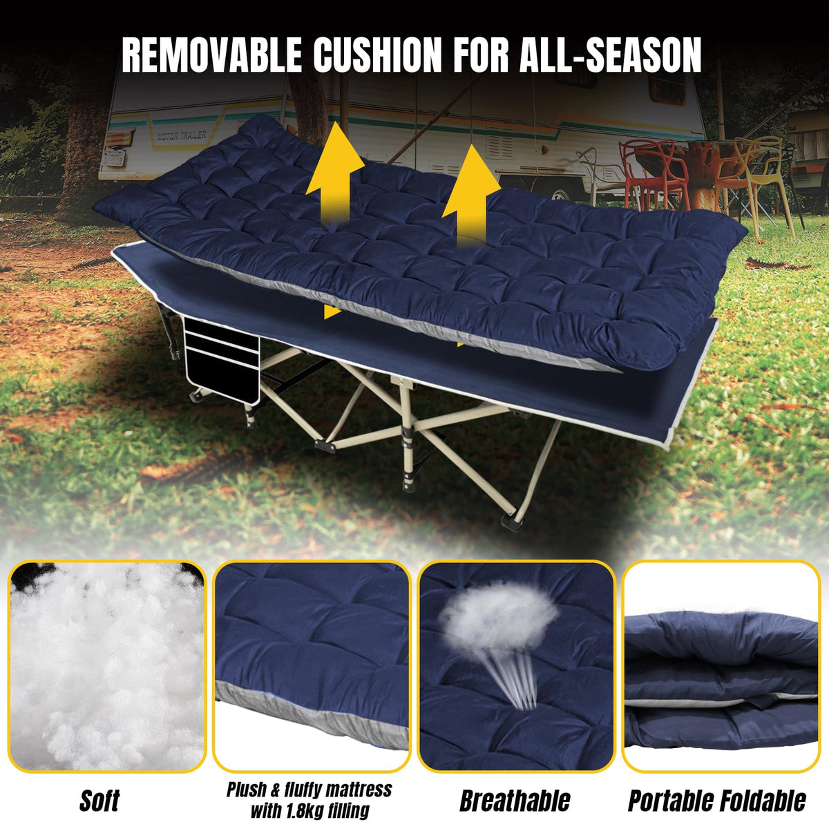 Folding Camping Cot with Removable Mattress and Carry Bag V3333