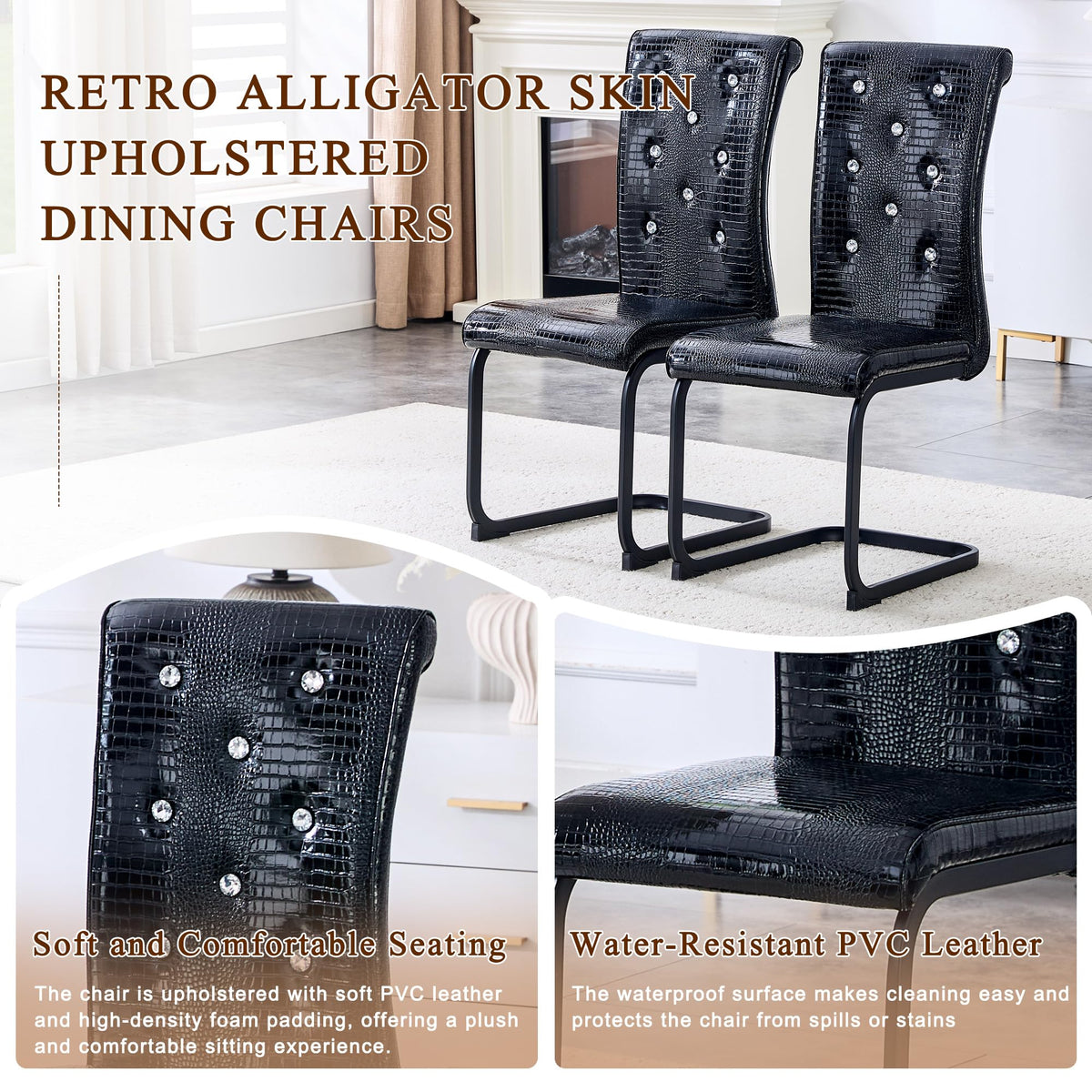Black PU Leather Dining Chairs Set of 4 W376