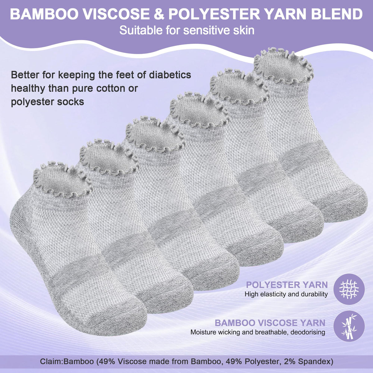 6 Pairs Low Cut Non Binding Diabetic Ankle Socks R526