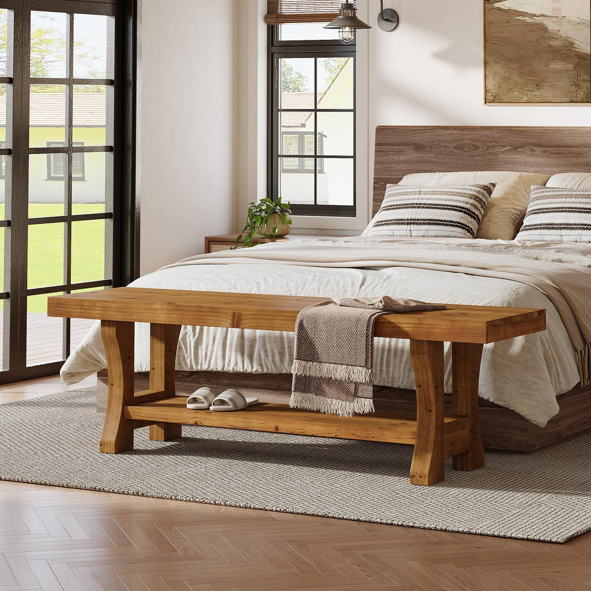Brown Solid Wood Entryway Bench M553401