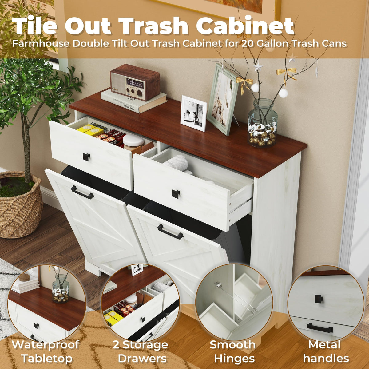 Double Tilt-Out Trash Cabinet for 2x10 Gallon Cans G977