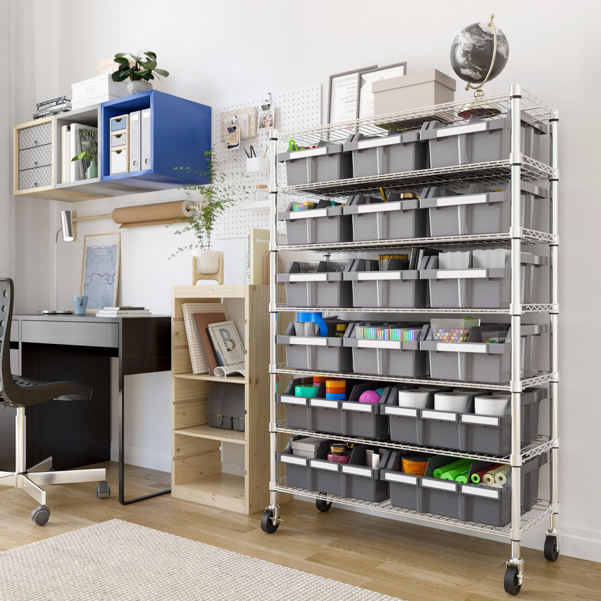 7-Tier 16-Bin Steel Wire Shelving Rack U66373