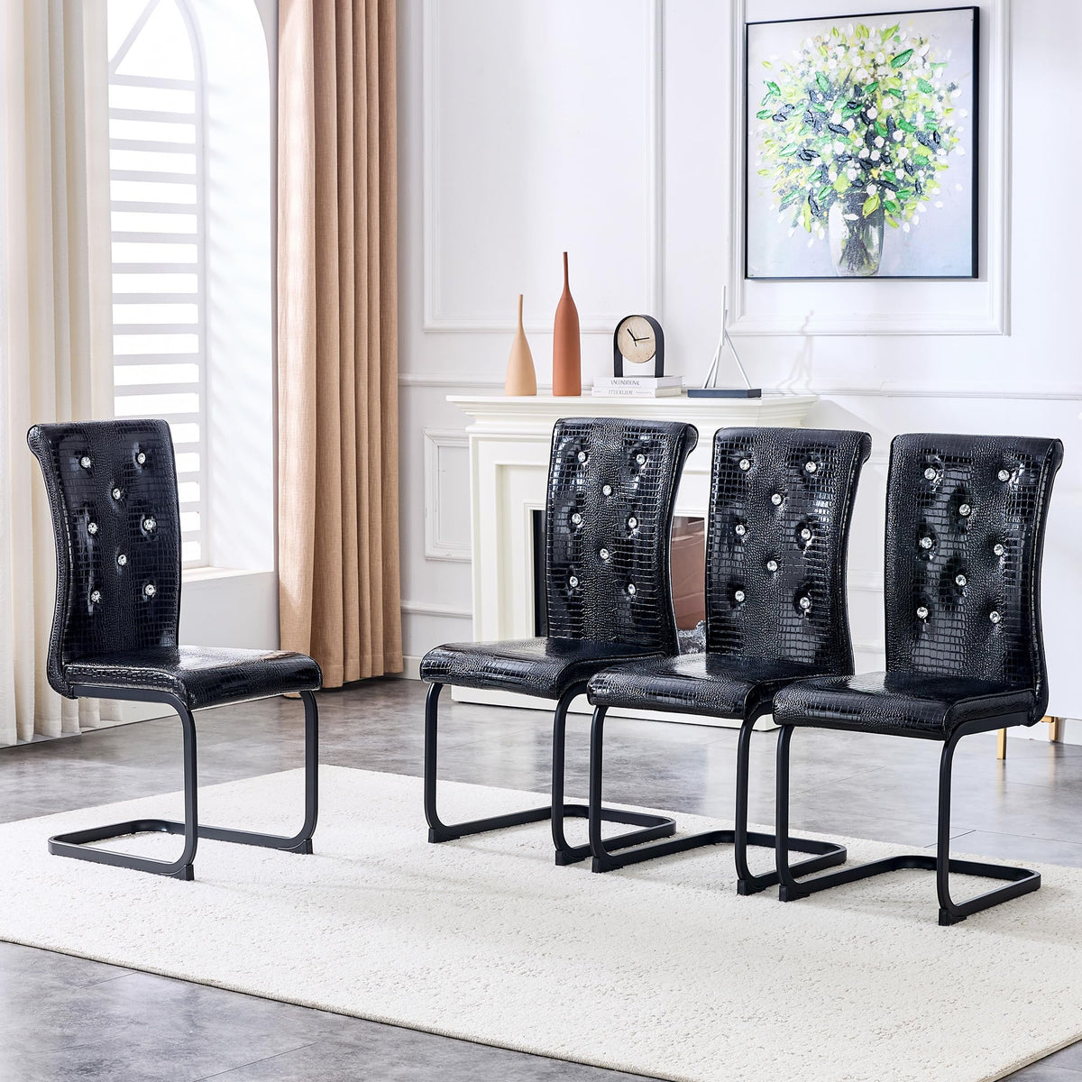Black PU Leather Dining Chairs Set of 4 W376