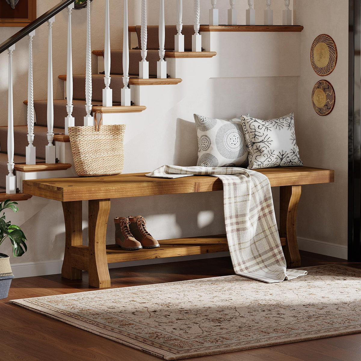Brown Solid Wood Entryway Bench M553401